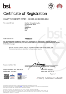 Certificate of Registration ISO9001 Hirschler